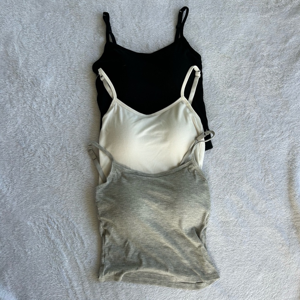 Women’s Ribbed Spaghetti Strap Tank - Black, White & Gray 3 pack
